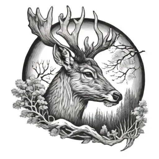 Male Deer And Half Moon