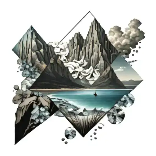 Mountain And Sea Landscape In A Diamond