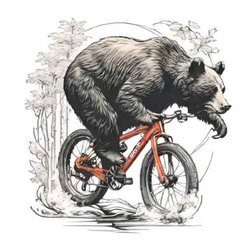 Black Bear Riding A Red Bike