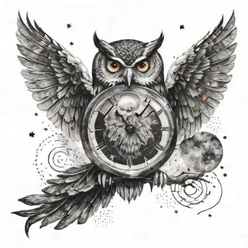 Owl Standing On A Watch Surrounded By Constellations