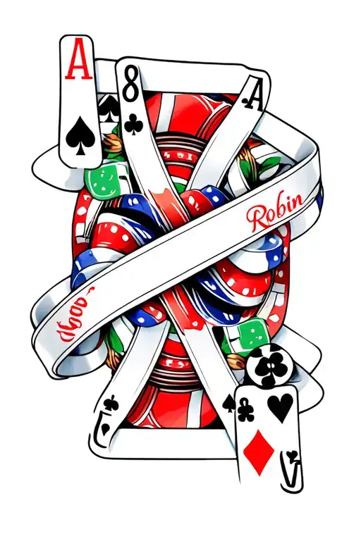 Collage Of Playing Cards Poker Chips And Dice With The Name Robin Inside Of A Ribbon