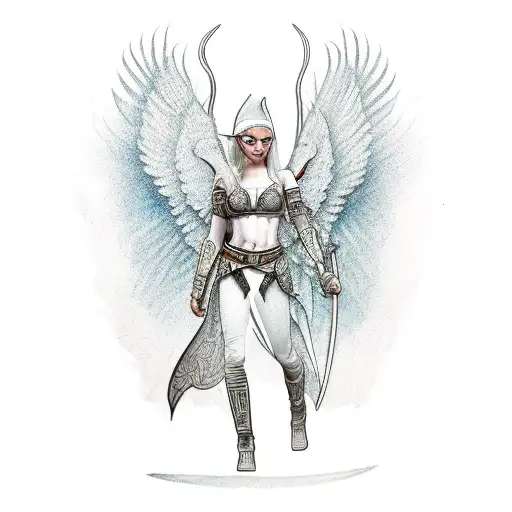 A Fighting Looking Female Elf Warrior With Elf Wings