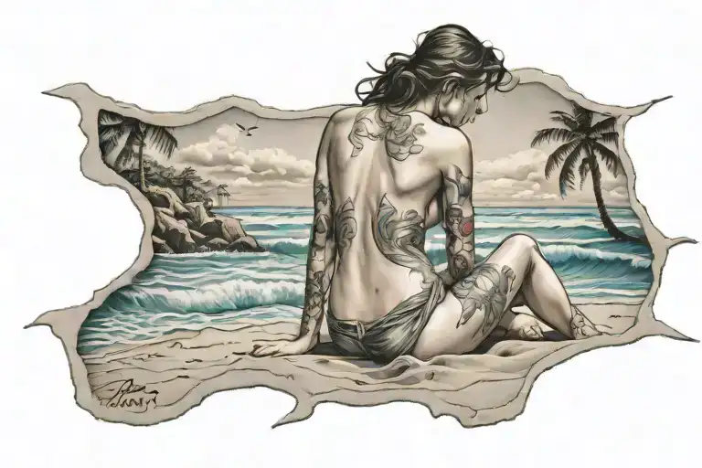 Beach With Woman Undressing