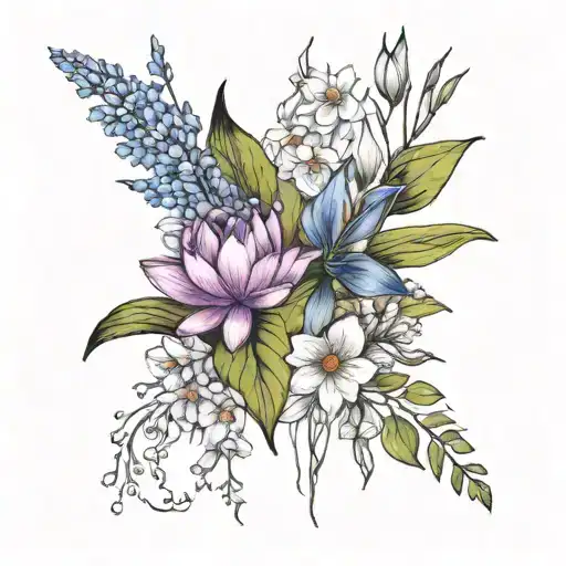 Minimal Cross Larkspur And Water Lily Flowers