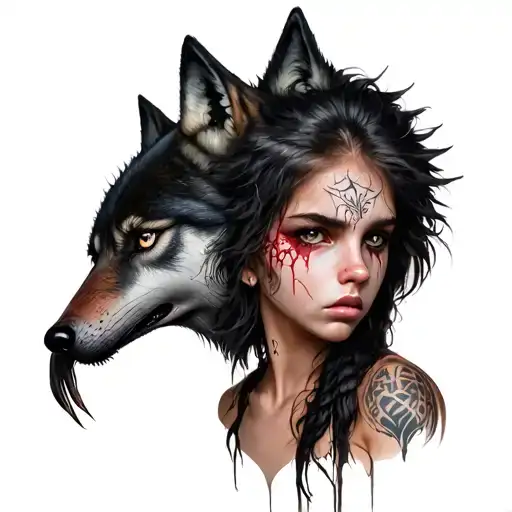 A Girl With A Scar On Her Face And A Wolf Skin On Her Head