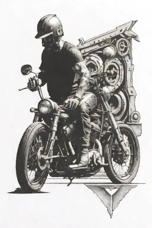 Ironworker Welding A Shovelhead Harley Motorcycle With Viking Runes In The Background