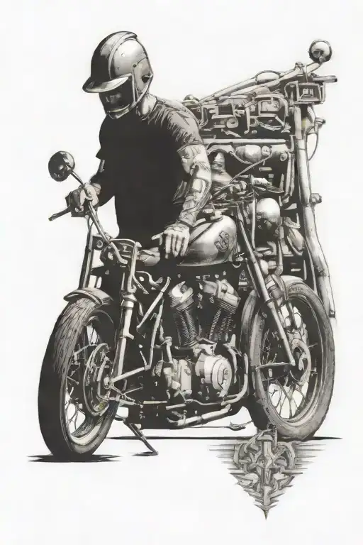 Ironworker Welding A Shovelhead Harley Motorcycle With Viking Runes In The Background