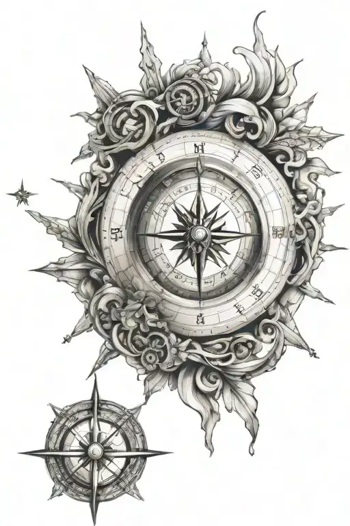 Nautical Compass Sunrise Surrounded Aries Zodiac Tribal