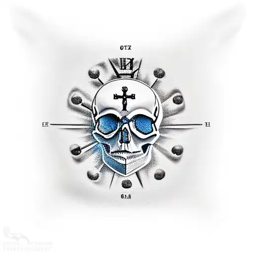 Skull With Upside Down Cross On Forehead And Sand Clock