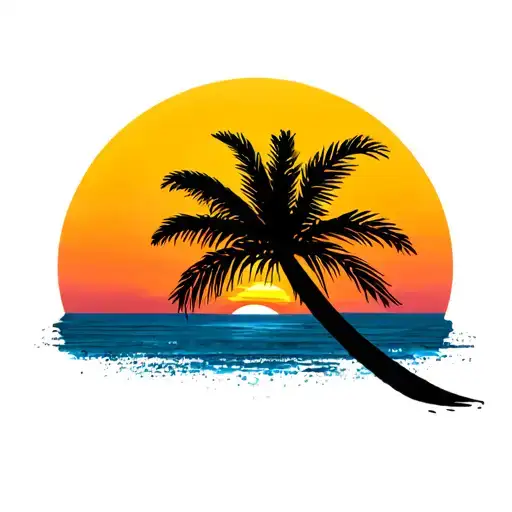 Palm Tree With Sun Setting