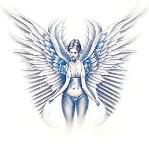 Create A Realistic Tattoo Of Angel Wings Forming The Shape Of The Word 'Angel'