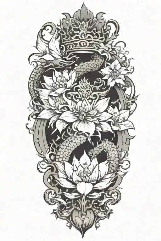 Crown With Lotus Flowers And Dragon