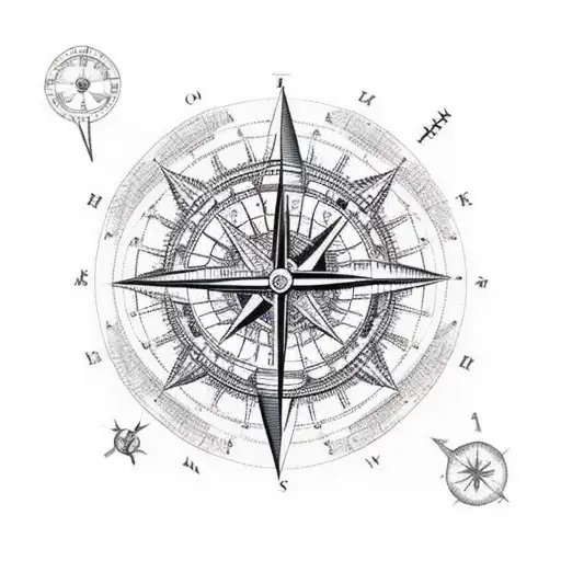 Tall Ship With Compass And Map