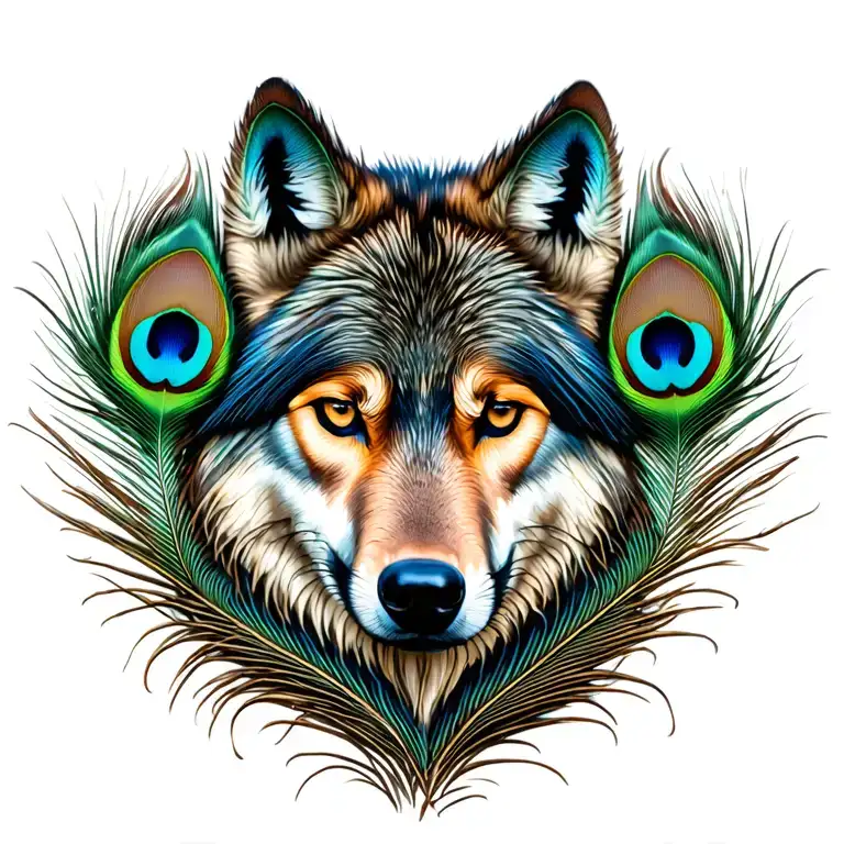 Wolf And Peacock Feather Attached