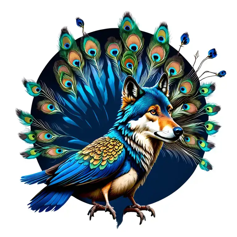 Wolf And Peacock Perched