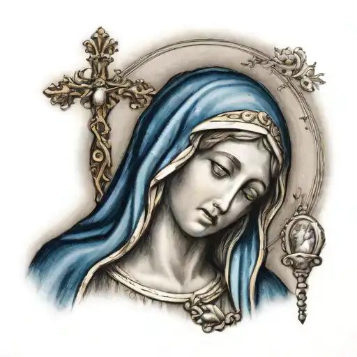 A Tattoo Of The Virgin Mary With Rosary