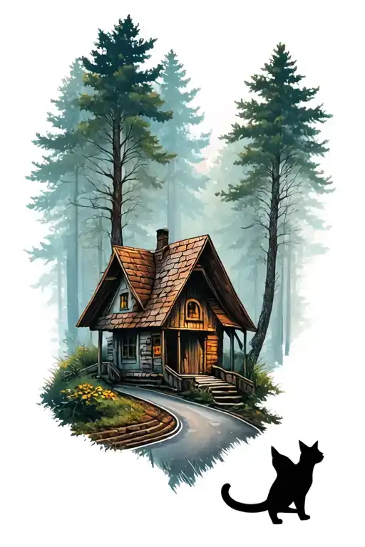 Cat And Forest House Road