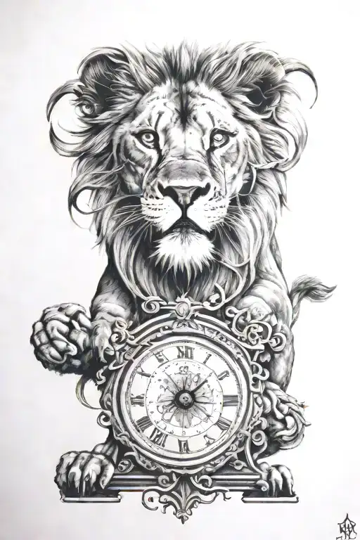 Lion And A Clock With Numbers