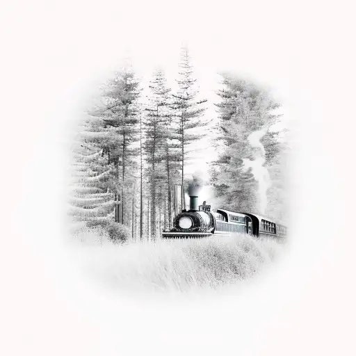 Train Going Through Forest By The Beach