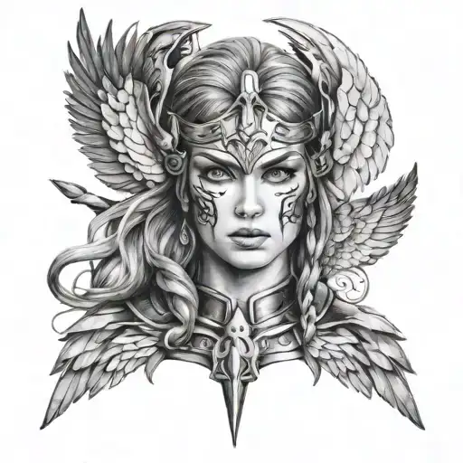 A Realism Tattoo Of A Beautiful Valkyrie With Gorgeous And Symmetrical Face