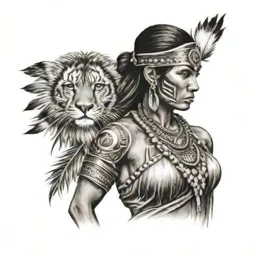 A Realism Tattoo Of A Beautiful Indian American Woman Warrior