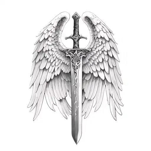 St Michael Sword One Angel Wing