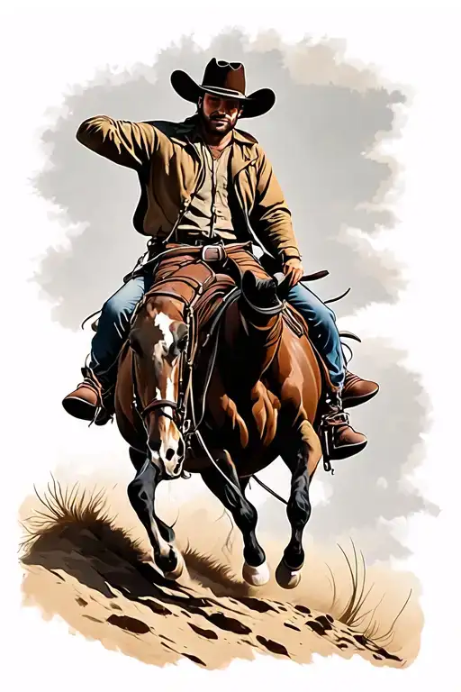 Lonley Cowboy Riding Uphill