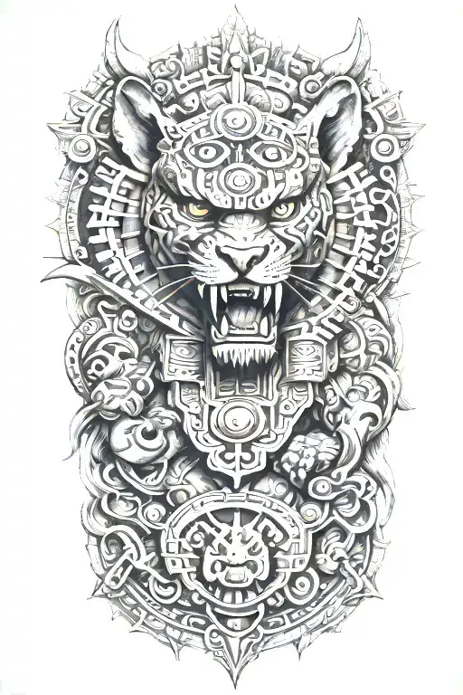 Aztec Jaguar Warrior Battling Demons