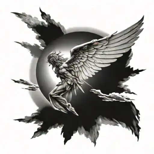 Icarus Falling With The Sun In The Background