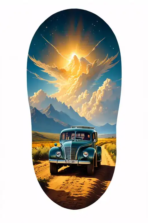 Morris Traveller On Dirt Road Driving To Heaven