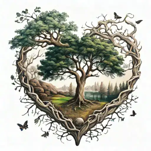 A Tree Going Through Four Seasons Inside Of A Heart