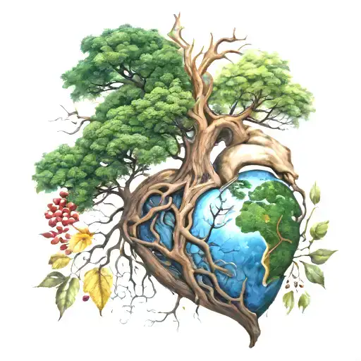 A Tree Inside A Heart With Four Different Seasons