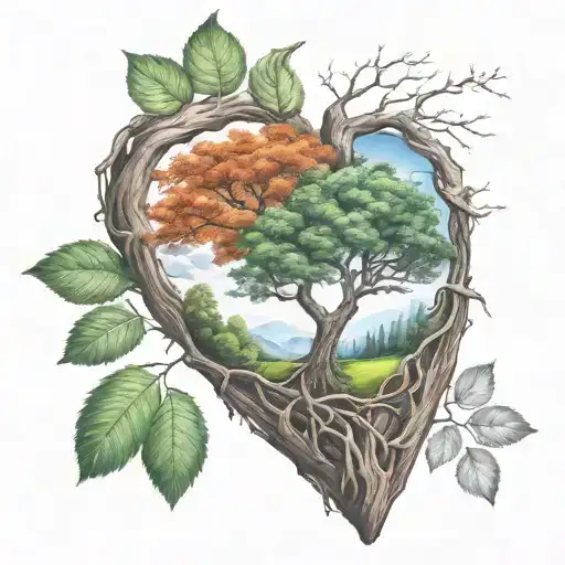 A Tree Inside A Heart With Four Different Seasons