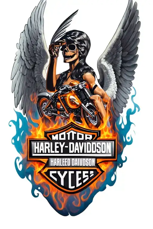 Harley Davidson Emblem In Flames And Angel