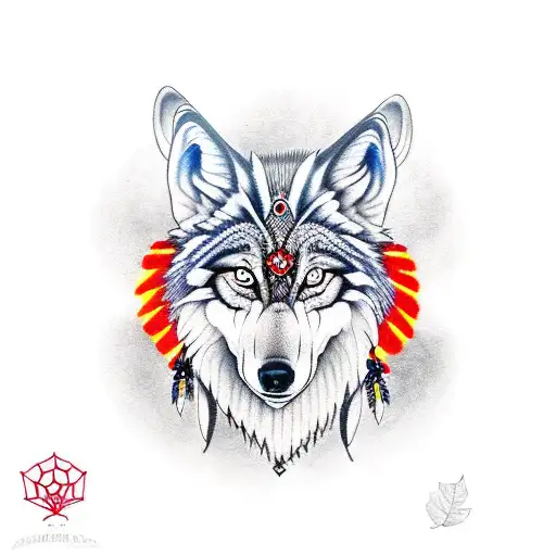 Magic Wolf In A Red Indian Dream Catcher