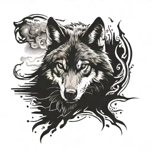 Design A Lone Wolf Arm Sleave Tattoo With High Contrast For Someone With A Dark Skin Tone