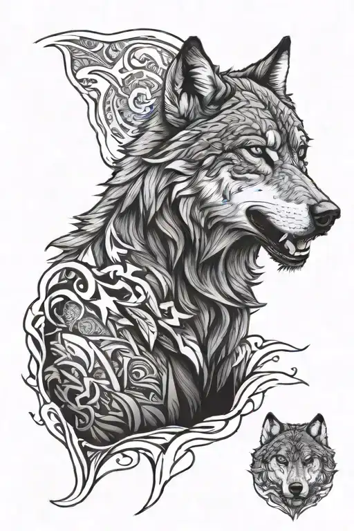 Design A Lone Wolf Arm Sleave Tattoo With High Contrast For Someone With A Dark Skin Tone