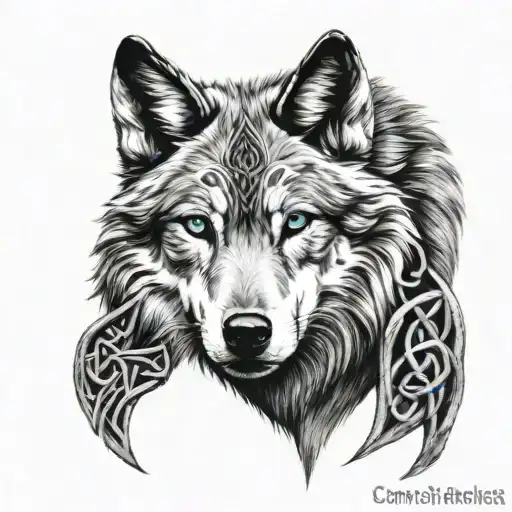 Wolf With Blue Eyes Celtic Knot