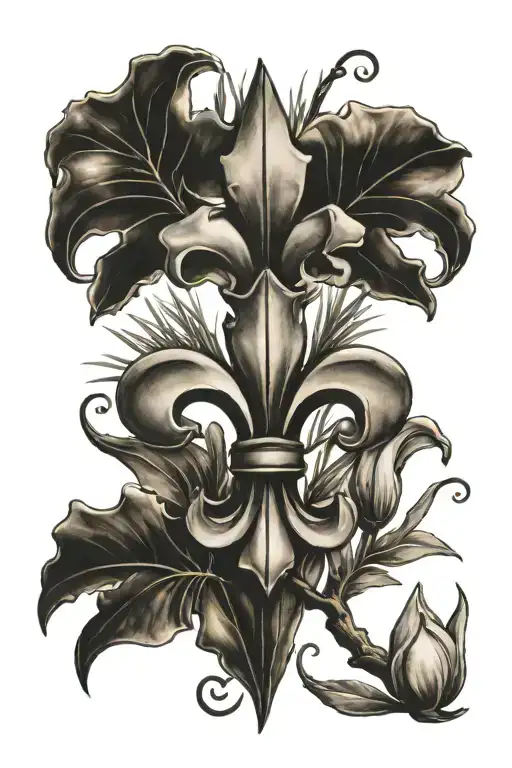 Fleur De Lis With Magnolia And Pine Tree Branches