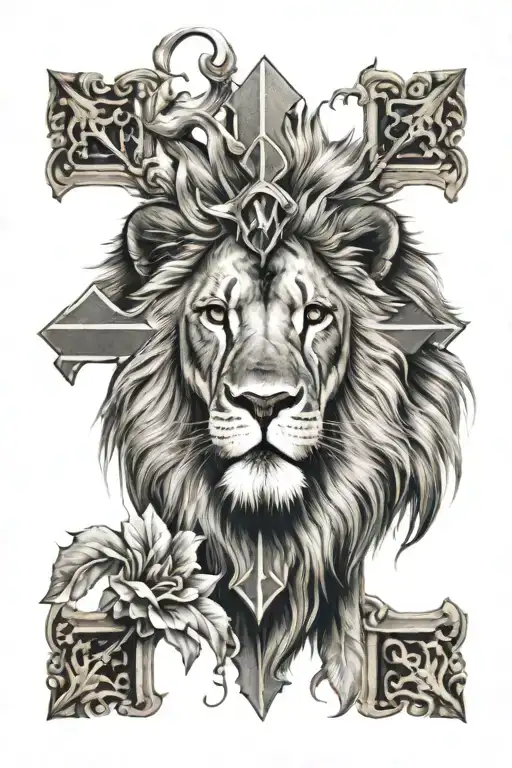 Lion Face And Cross