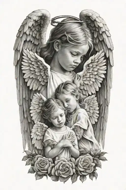 A Realistic Portrait Of Your Children With Angel Wings Symbolizing Their Innocence And Purity