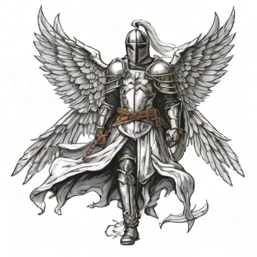 Templar Knight Angel Wings Walking Towards