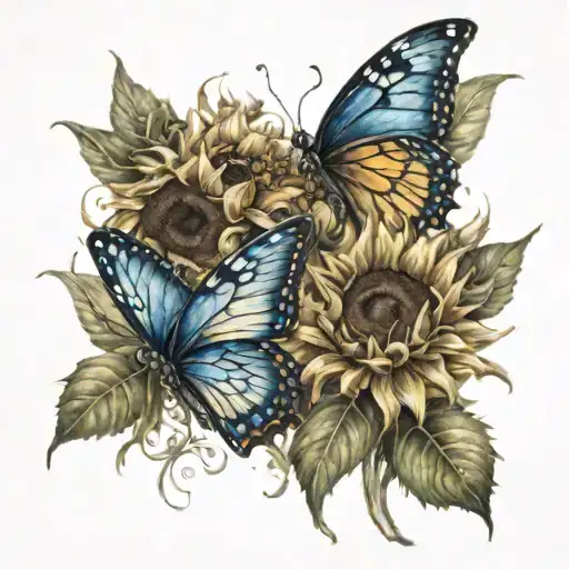 Sunflowers Transforming Into Beautiful Butterflies In A Garden Of Fairies
