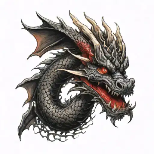 Black Dragon With Red Highlights Half Sleeve