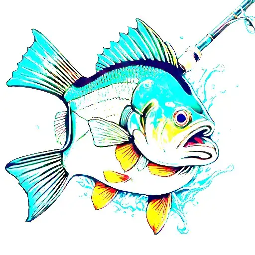 Fishing Rod With Fish On It With A Cross