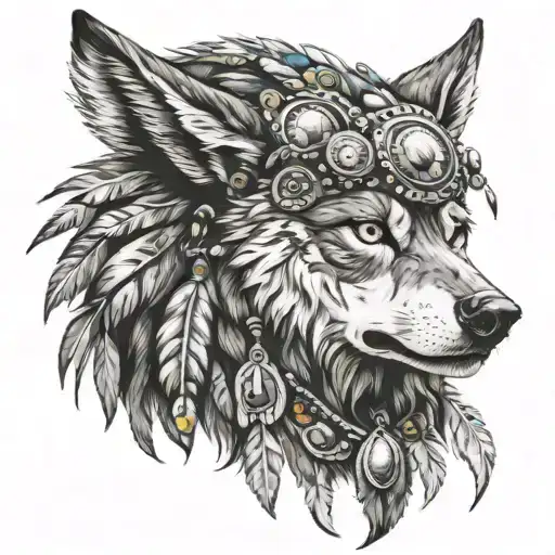 Shaman With Headdress And Wolf
