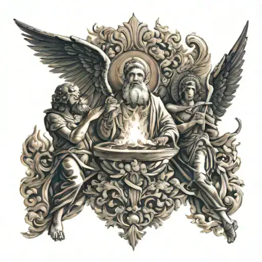 Shadrach Meshach And Abendago In The Fire With An Angel