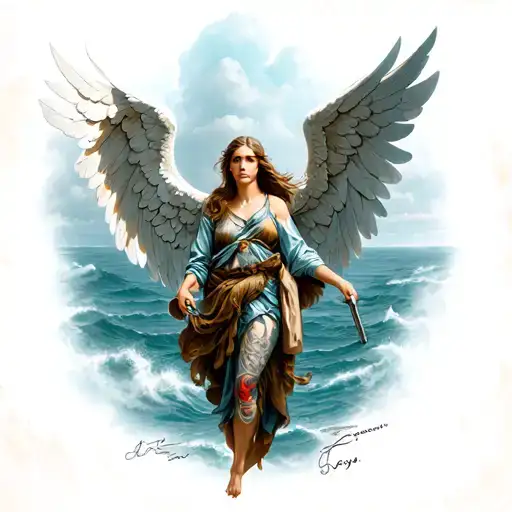 Adventure Tattoo Sleeve With Protection Angel That Looks Cool