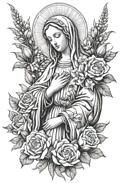 Virgin Mary With Flowers
