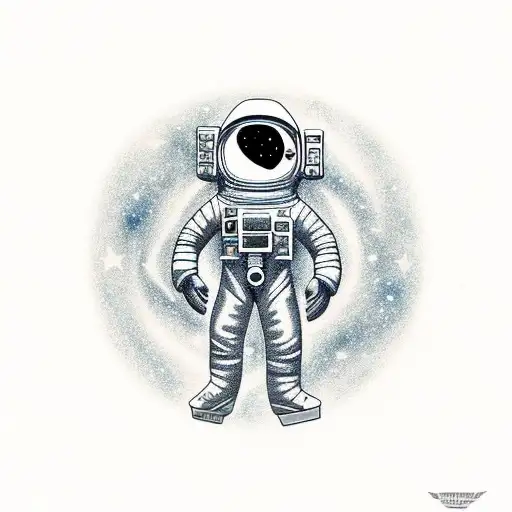 Lost Astronaut With Am Space Background Full Of Stars And Galaxies